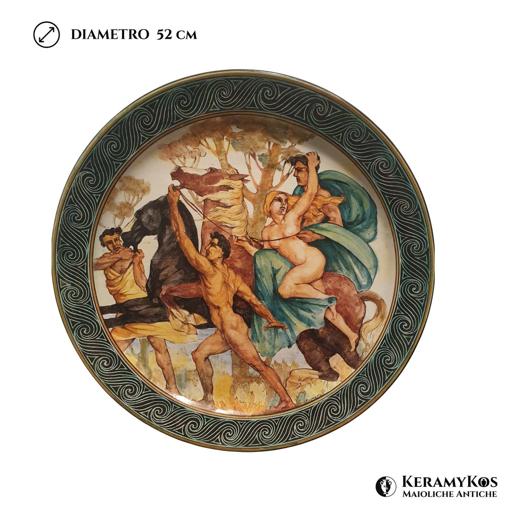 Grande piatto da parata in maiolica policroma dalla manifattura Ceramica Luca della Robbia 52 cm 