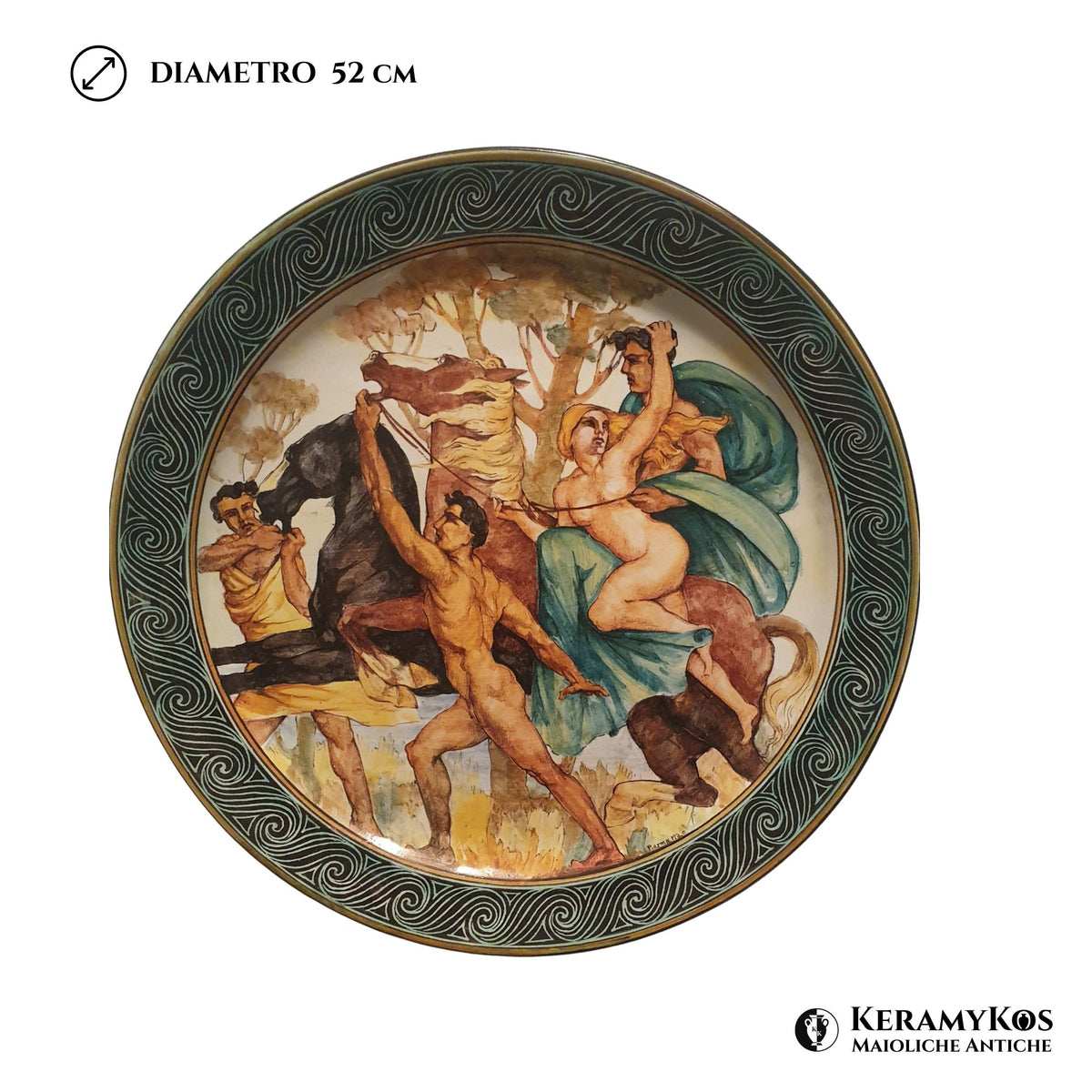 Grande piatto da parata in maiolica policroma dalla manifattura Ceramica Luca della Robbia 52 cm 