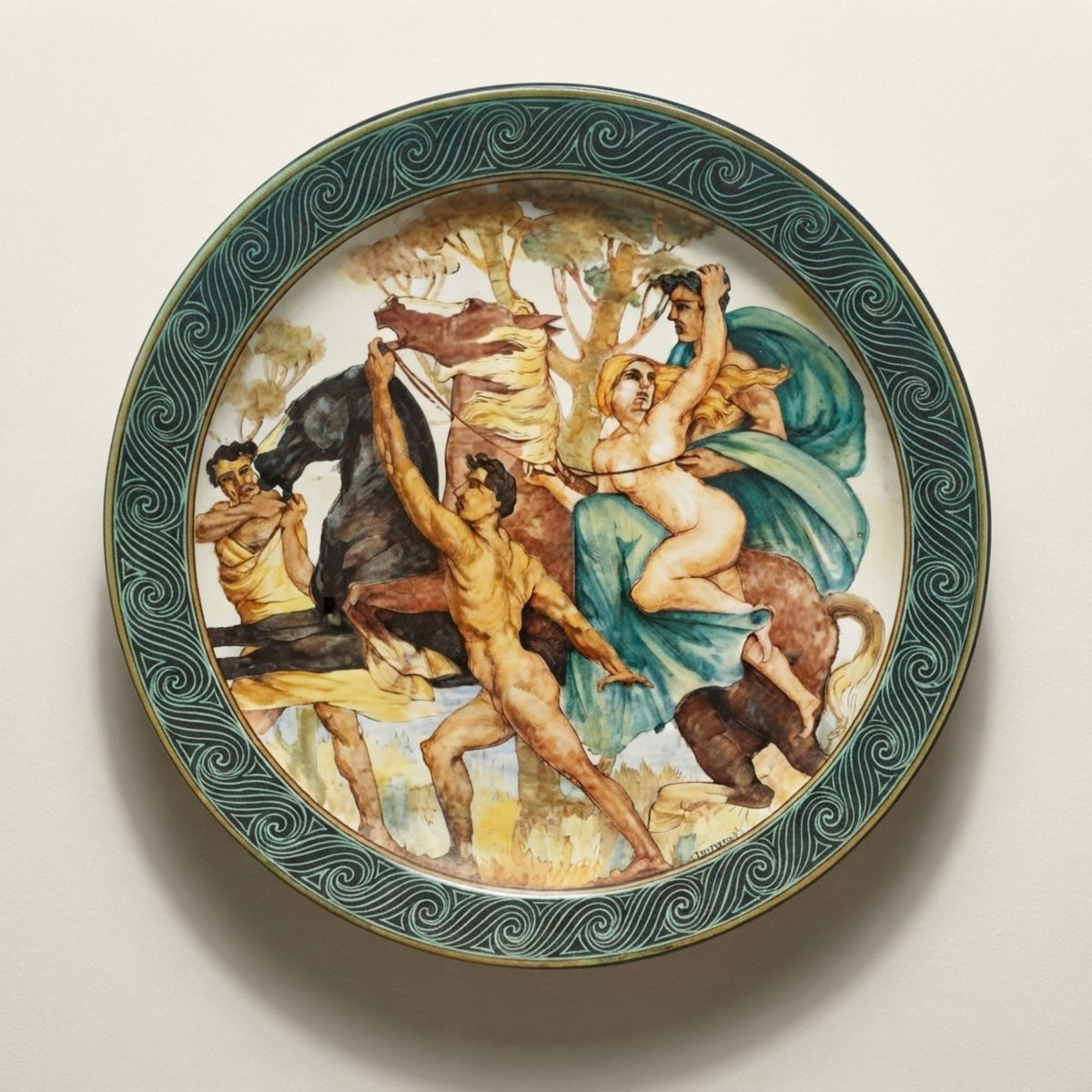 Grande piatto da parata in maiolica policroma dalla manifattura Ceramica Luca della Robbia 52 cm 
