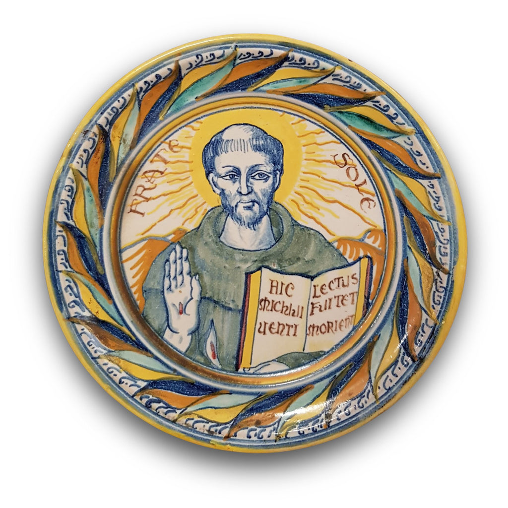 Tondino in policromo con la raffigurazione di San Francesco autore Zibirovic Ø 16,5 cm 