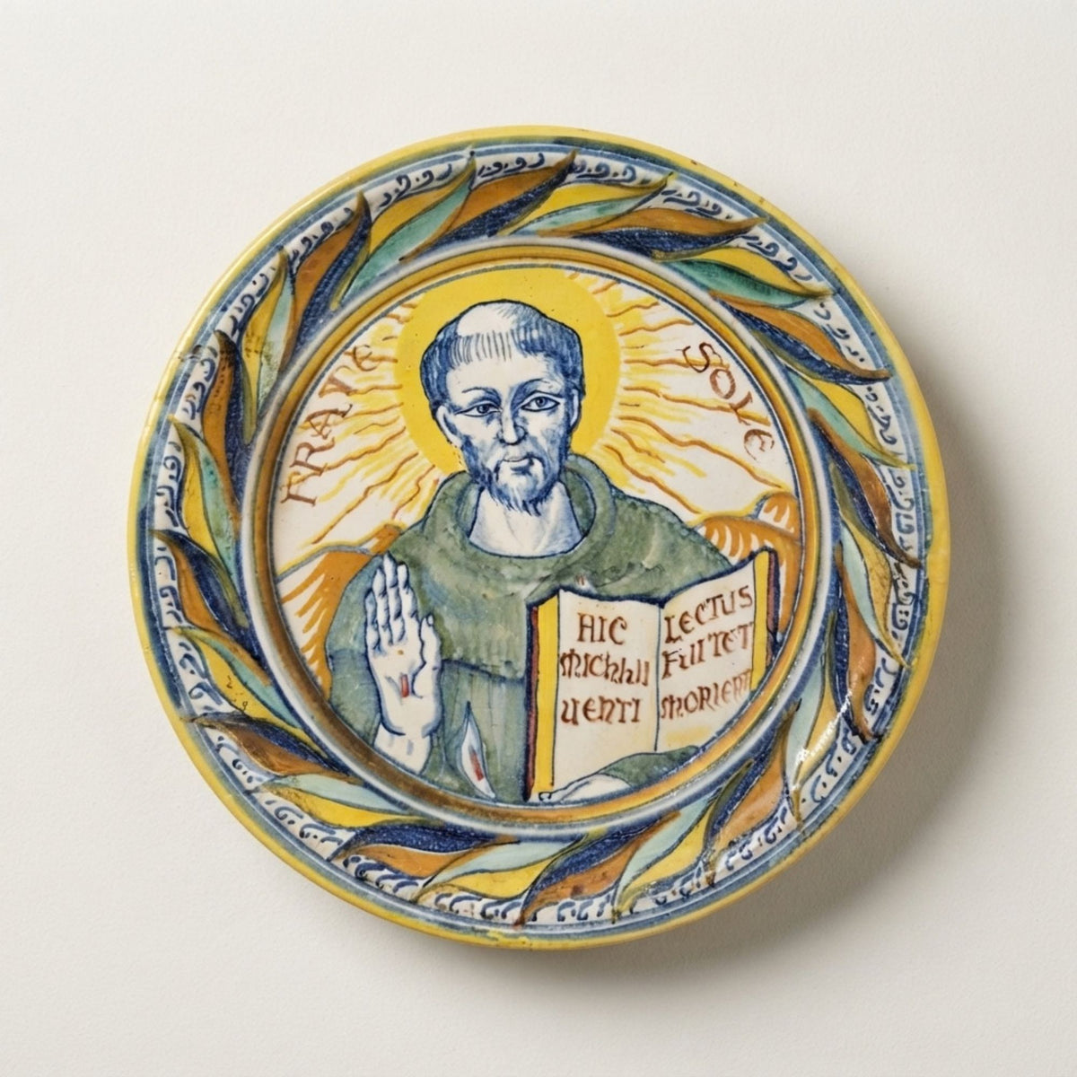Tondino in policromo con la raffigurazione di San Francesco autore Zibirovic Ø 16,5 cm 