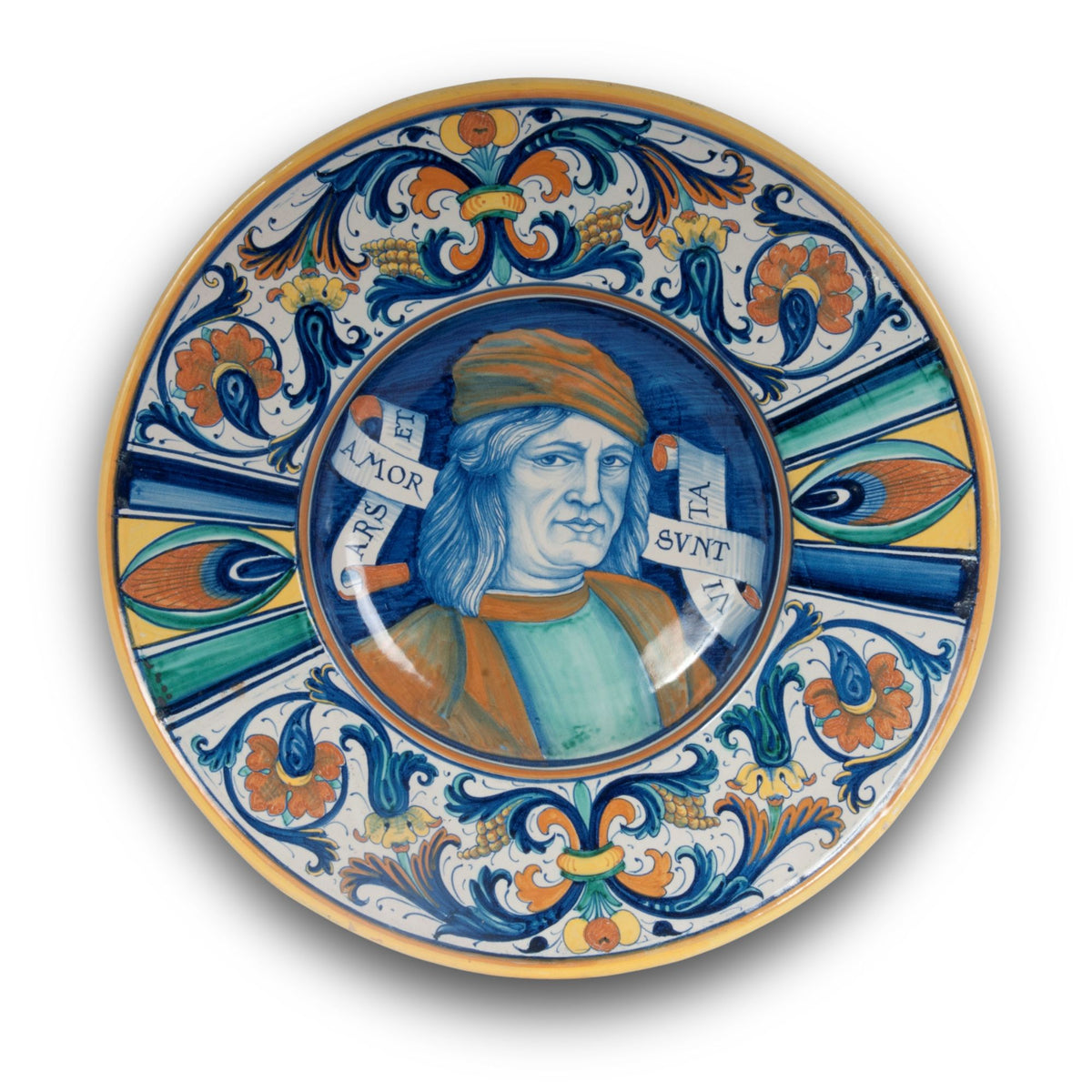 Piatto in policromo che raffigura Pietro Vannucci detto il Perugino autore Rodolfo Ficola Ø 50 cm