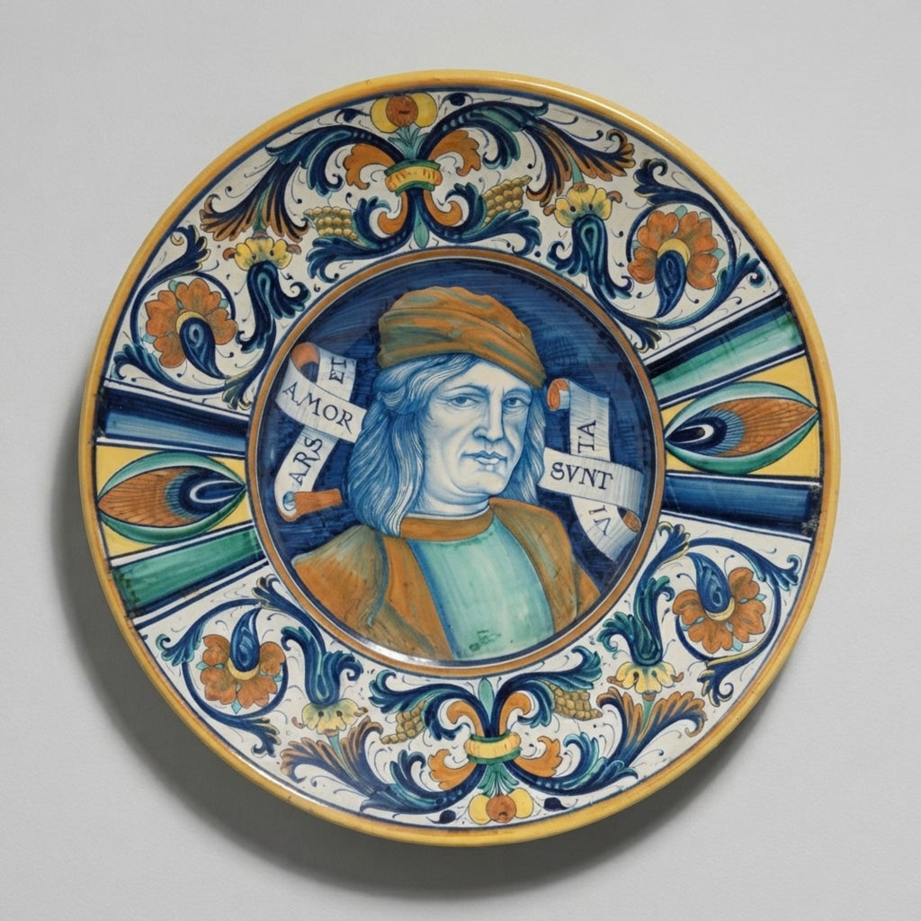 Piatto in policromo che raffigura Pietro Vannucci detto il Perugino autore Rodolfo Ficola Ø 50 cm