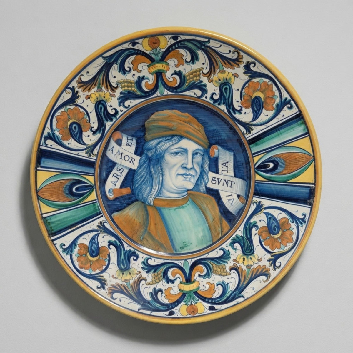 Piatto in policromo che raffigura Pietro Vannucci detto il Perugino autore Rodolfo Ficola Ø 50 cm