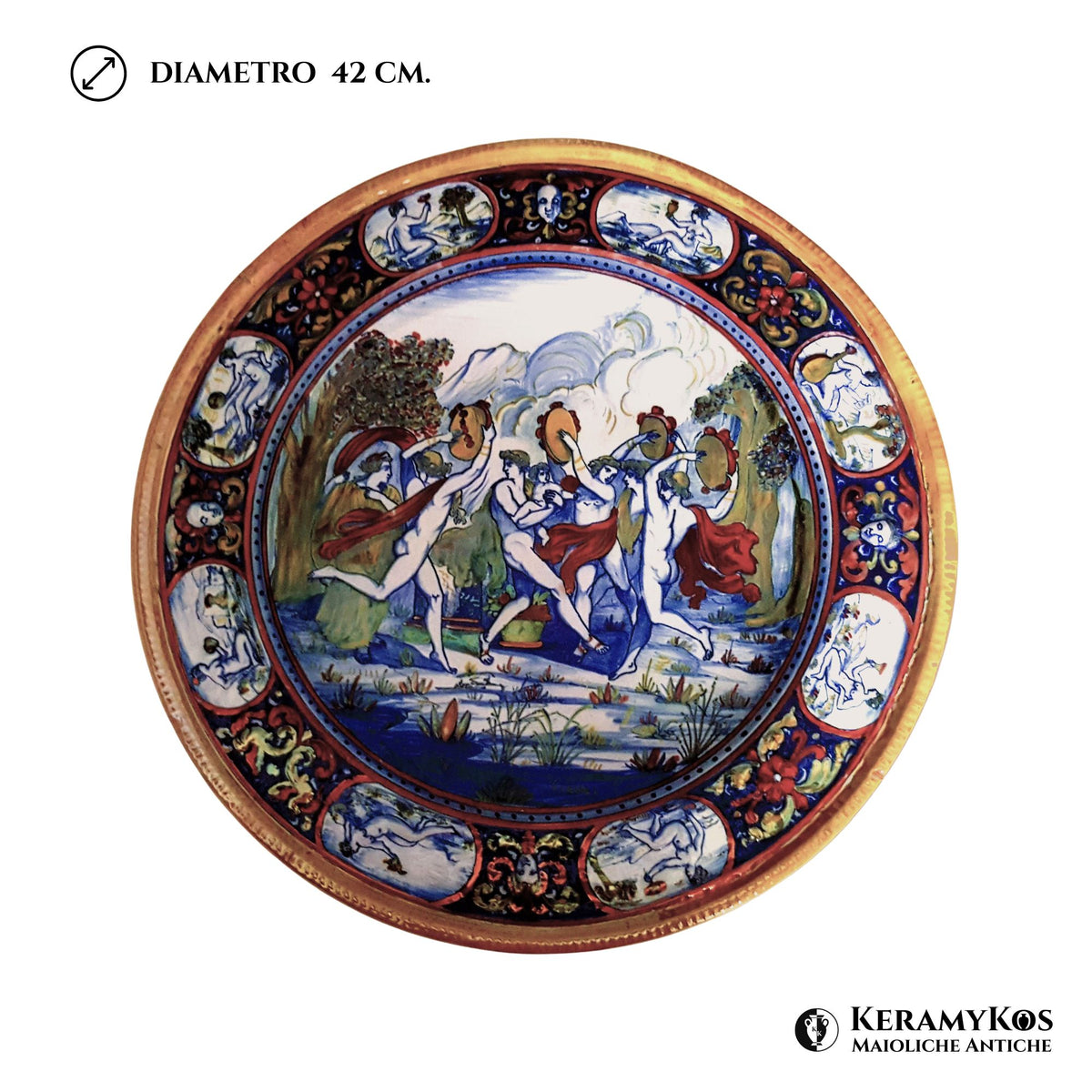 Grande piatto da parata in maiolica con riflessi di a lustro di I.C.A.P. (Industria Ceramica Angelo Pascucci)  Ø 42 cm 