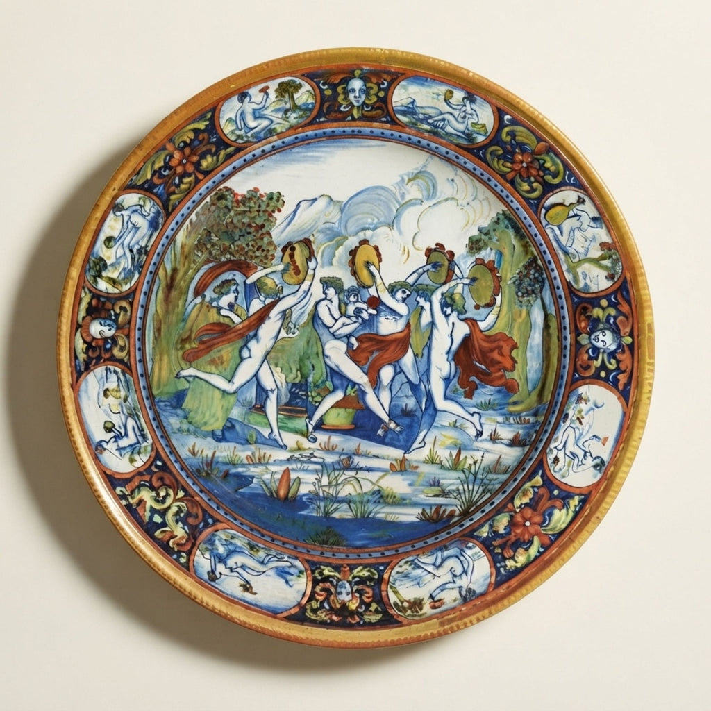 Grande piatto da parata in maiolica con riflessi di a lustro di I.C.A.P. (Industria Ceramica Angelo Pascucci)  Ø 42 cm 