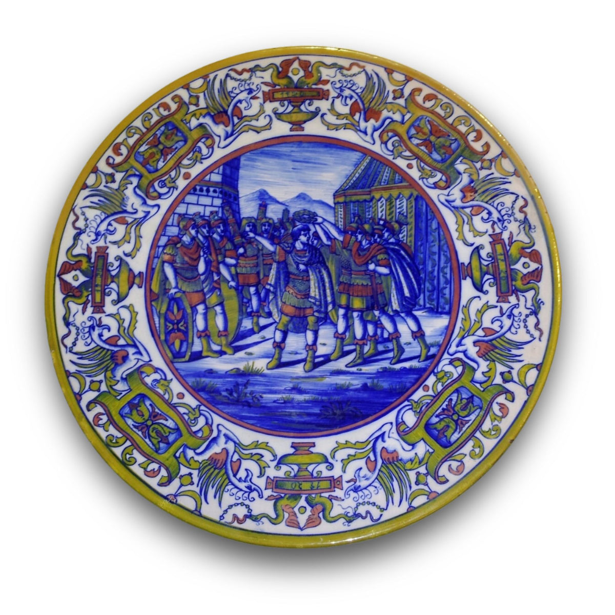 Piatto a lustro con scena di storia romana autore Paolo Rubboli Ø 42 cm