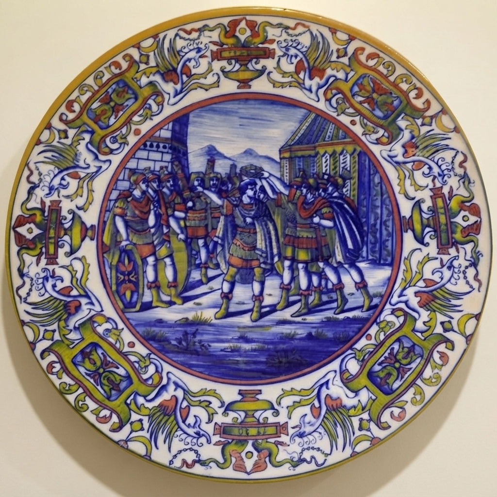 Piatto a lustro con scena di storia romana autore Paolo Rubboli Ø 42 cm