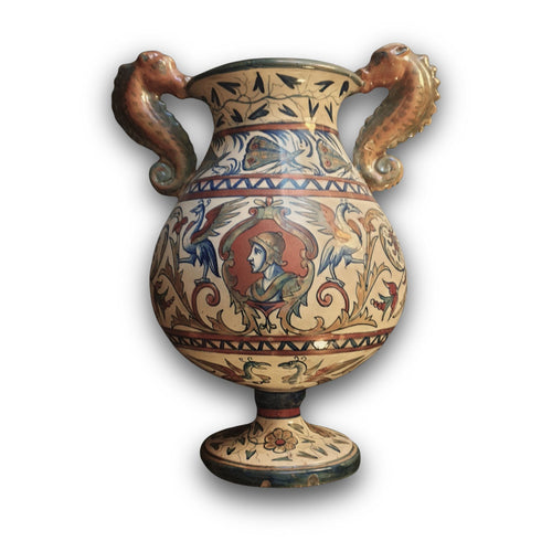 Anfora biansata a lustro con anse modellate a cavalluccio marino autore Paolo Rubboli 29 cm