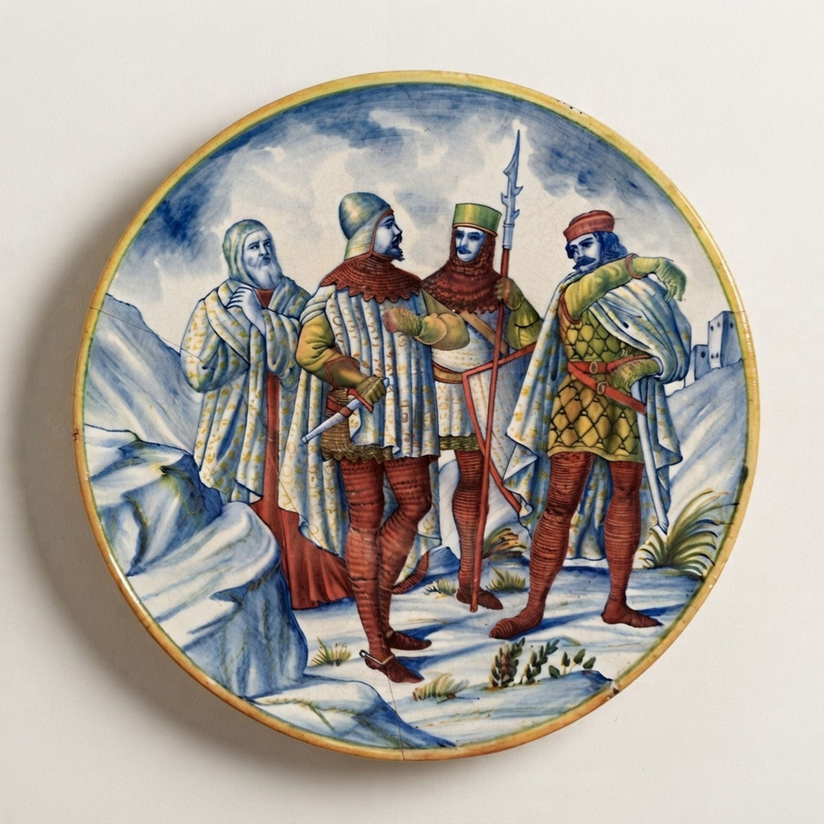 Piatto a lustro con scena aperta di soggetto storico autore Paolo Rubboli Ø 39 cm