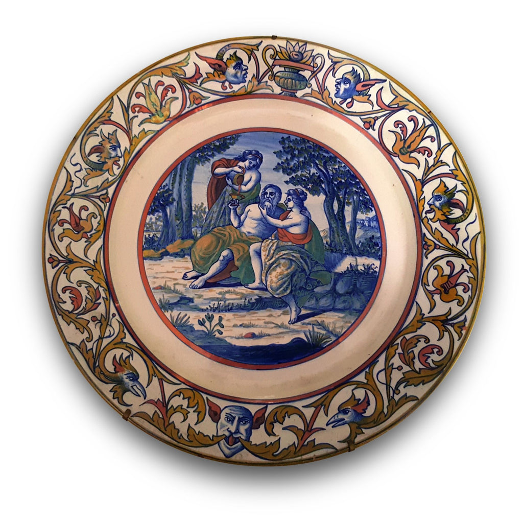 Piatto da portata a lustro con scena biblica autore Paolo Rubboli Ø 37 cm