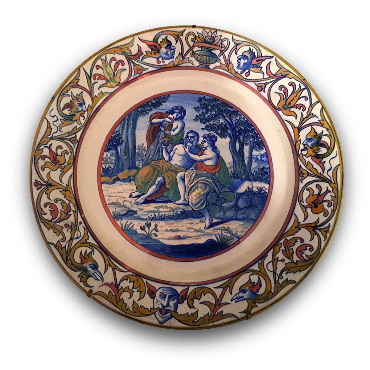 Piatto da portata a lustro con scena biblica autore Paolo Rubboli Ø 37 cm