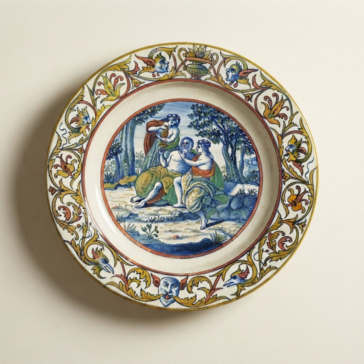 Piatto da portata a lustro con scena biblica autore Paolo Rubboli Ø 37 cm