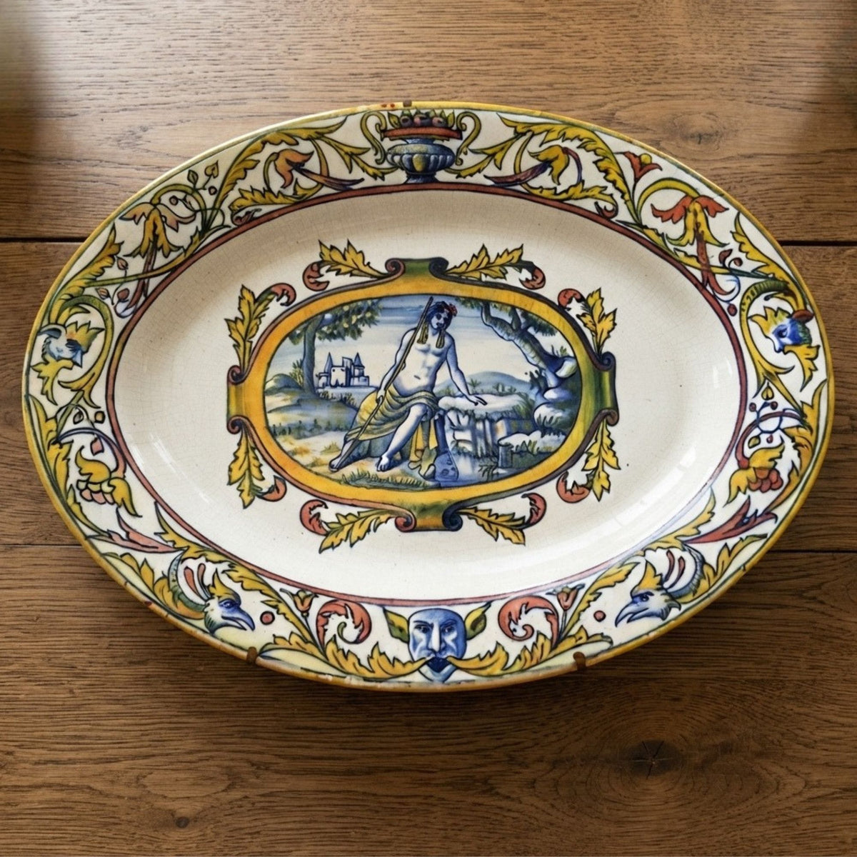 Ovalino Piatto da portata ovale a lustro con scena bucolica autore Paolo Rubboli 38 cm
