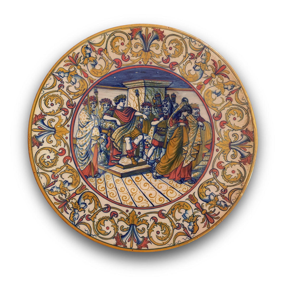 Grande piatto a lustro con scena storica di soggetto romano autore Paolo Rubboli Ø 42 cm