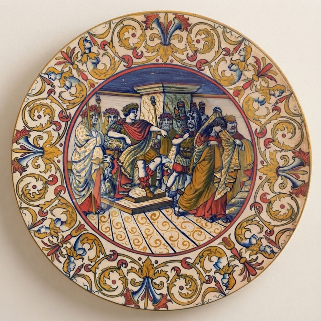 Grande piatto a lustro con scena storica di soggetto romano autore Paolo Rubboli Ø 42 cm