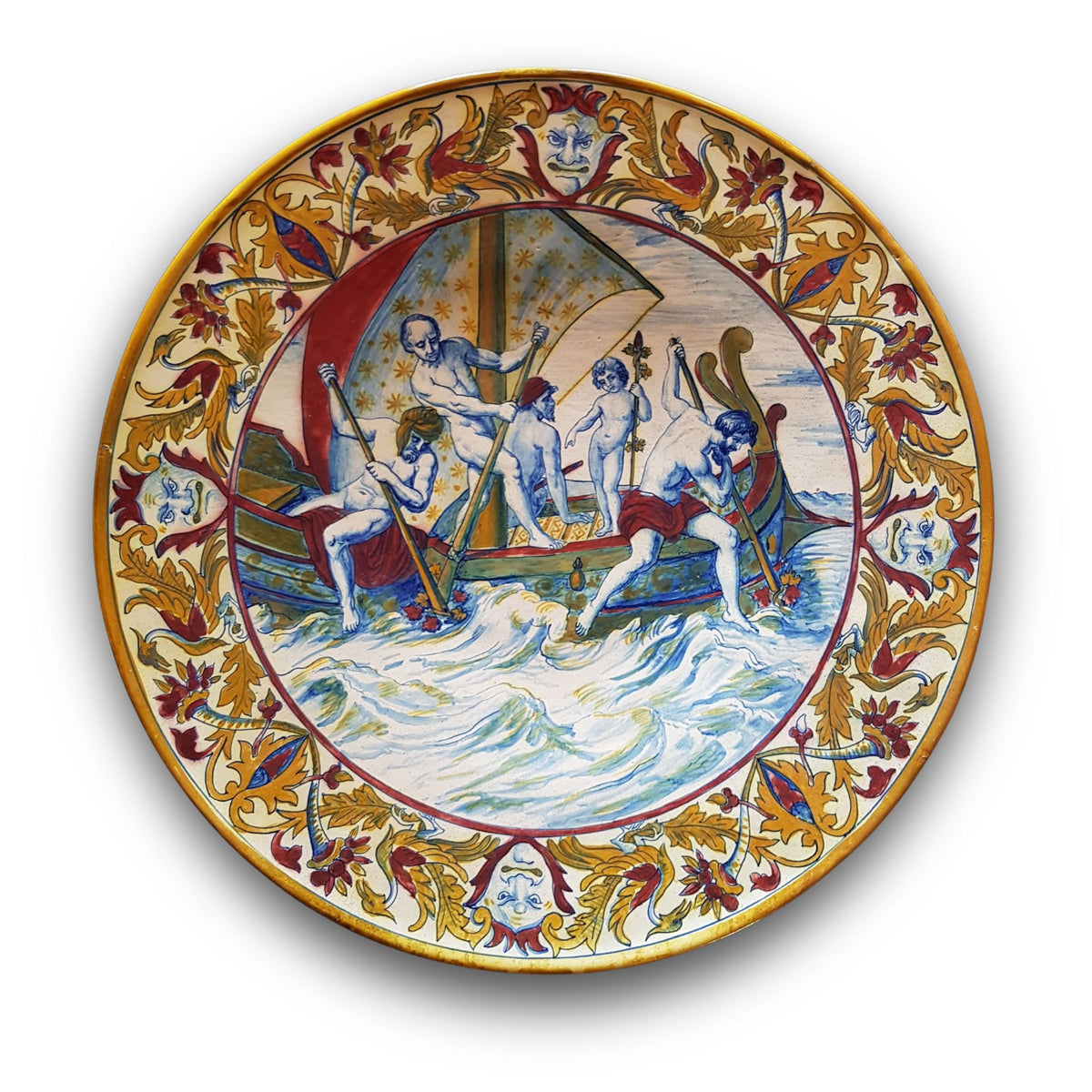 Piatto a lustro con soggetto mitologico Bacco autore Paolo Rubboli Ø 40 cm 