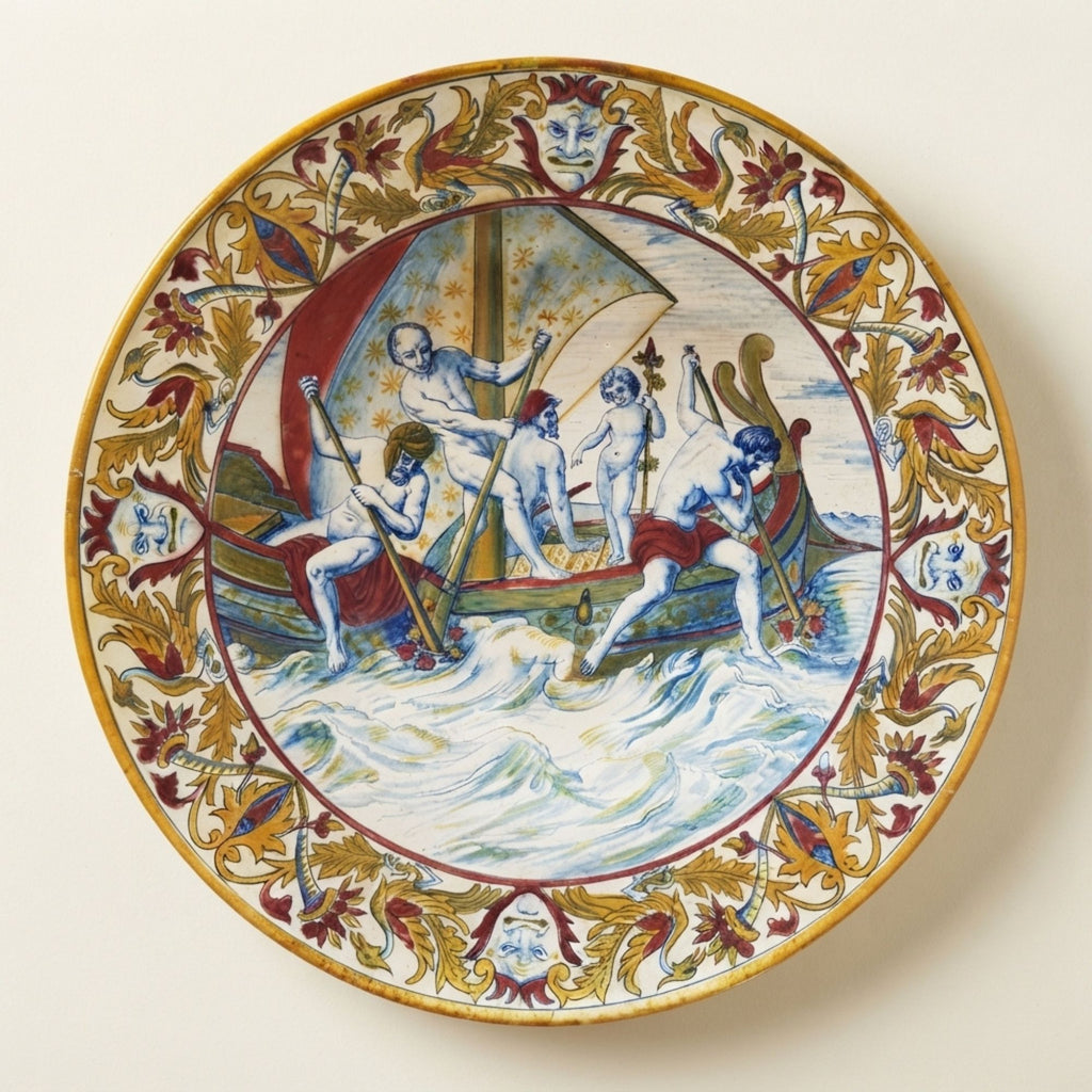 Piatto a lustro con soggetto mitologico Bacco autore Paolo Rubboli Ø 40 cm 