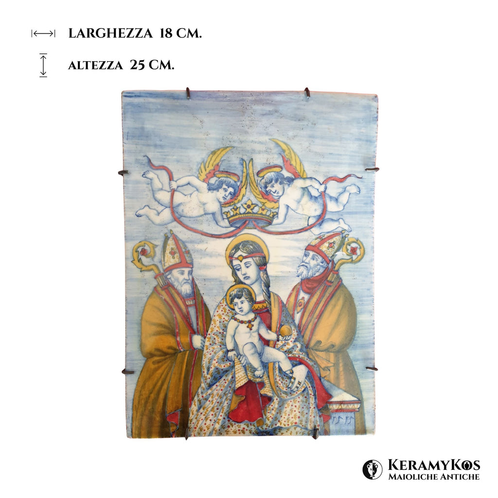 Placca a lustro raffigurante la Madonna dei Ranghiasci di Gubbio autore Paolo Rubboli 25x18 cm