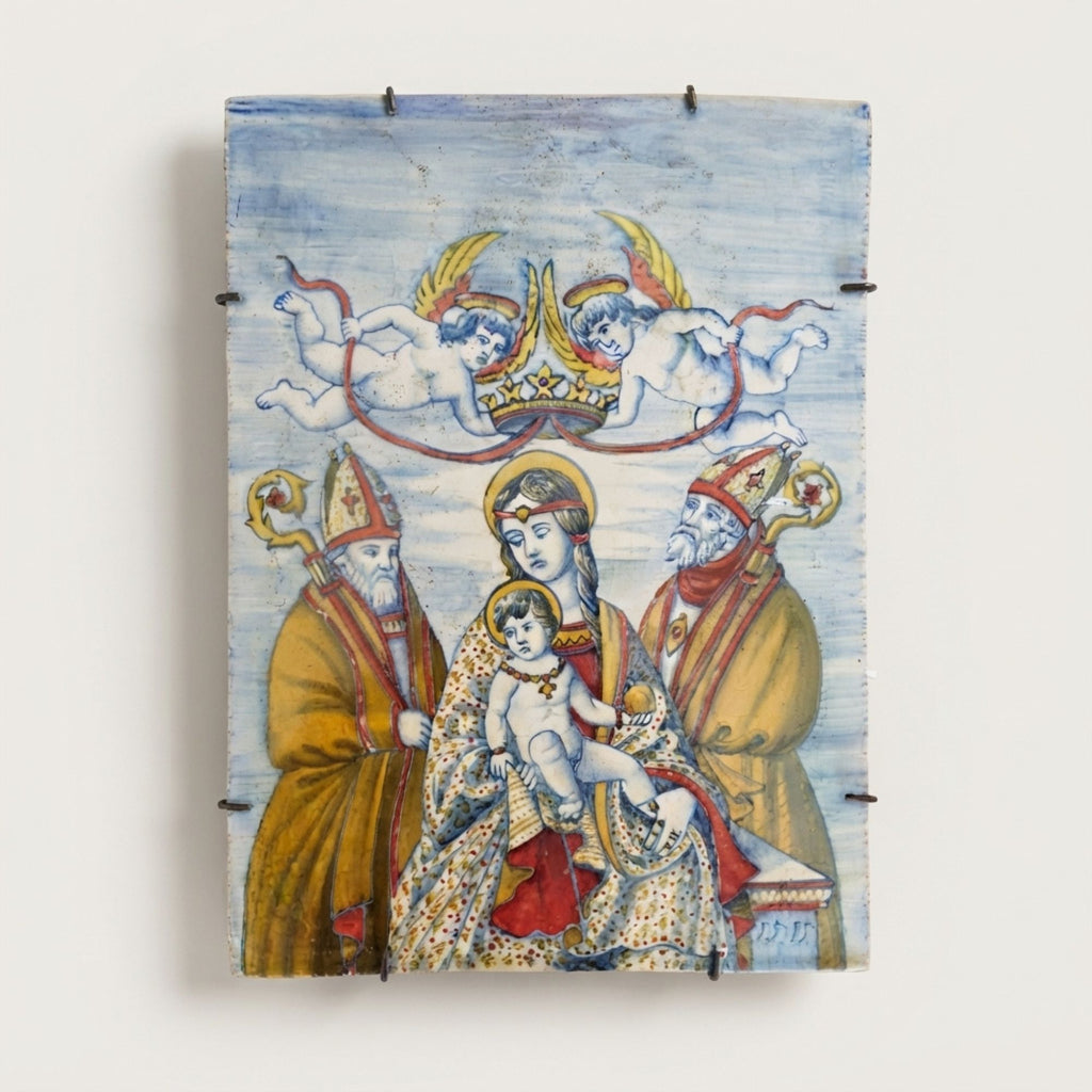Placca a lustro raffigurante la Madonna dei Ranghiasci di Gubbio autore Paolo Rubboli 25x18 cm