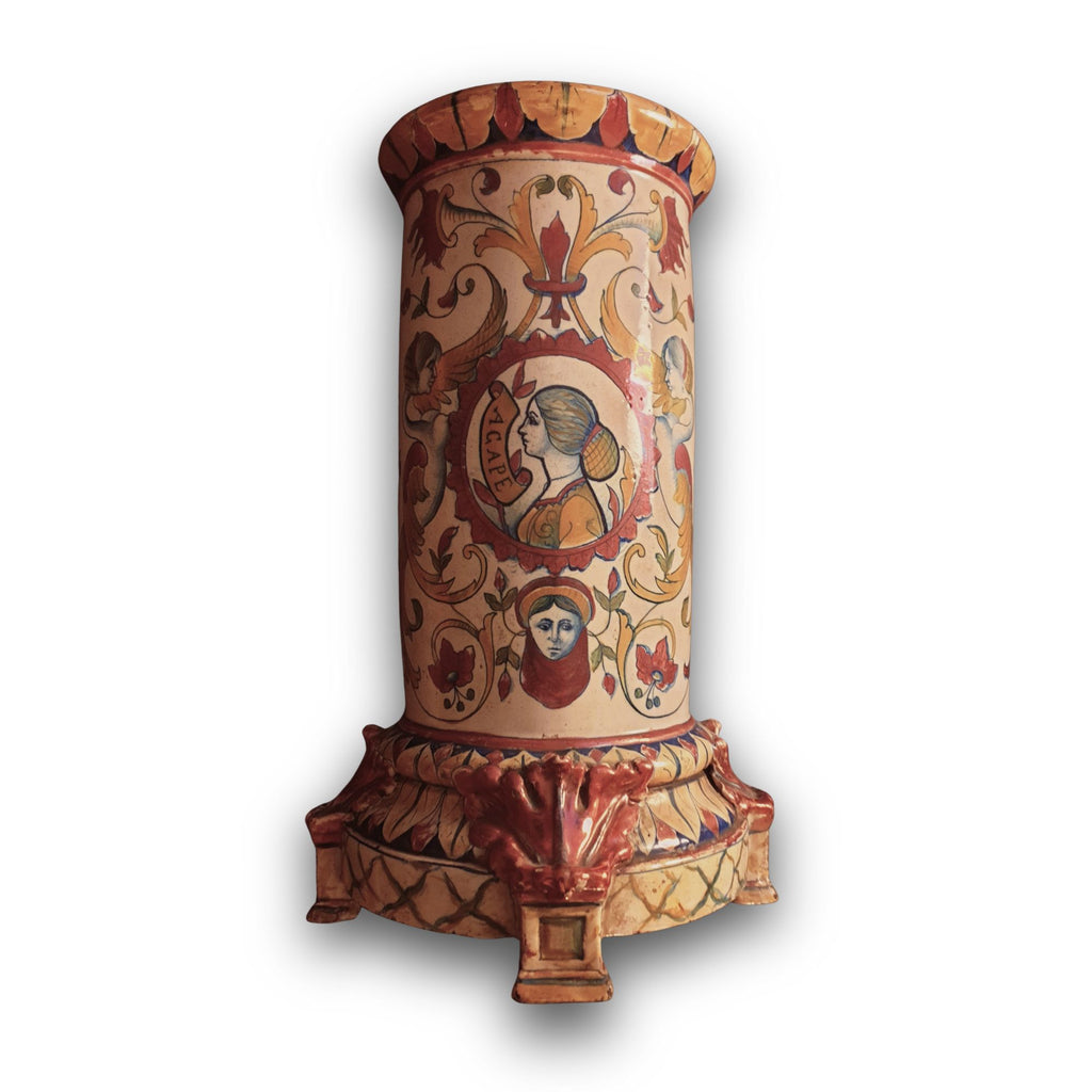 Vaso da pompa con ritratti di “Emilio” e “Agape” autore Paolo Rubboli 33,5x20 cm