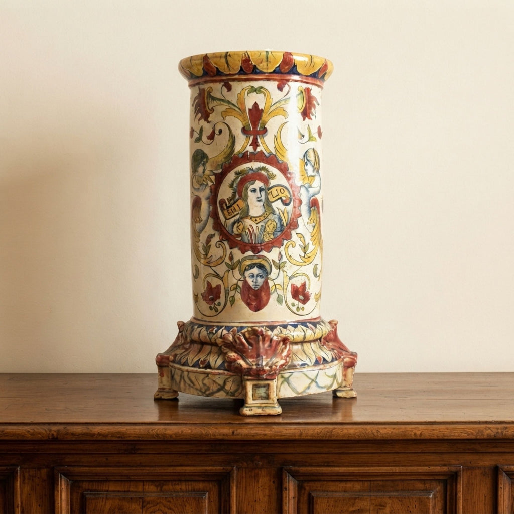 Vaso da pompa con ritratti di “Emilio” e “Agape” autore Paolo Rubboli 33,5x20 cm