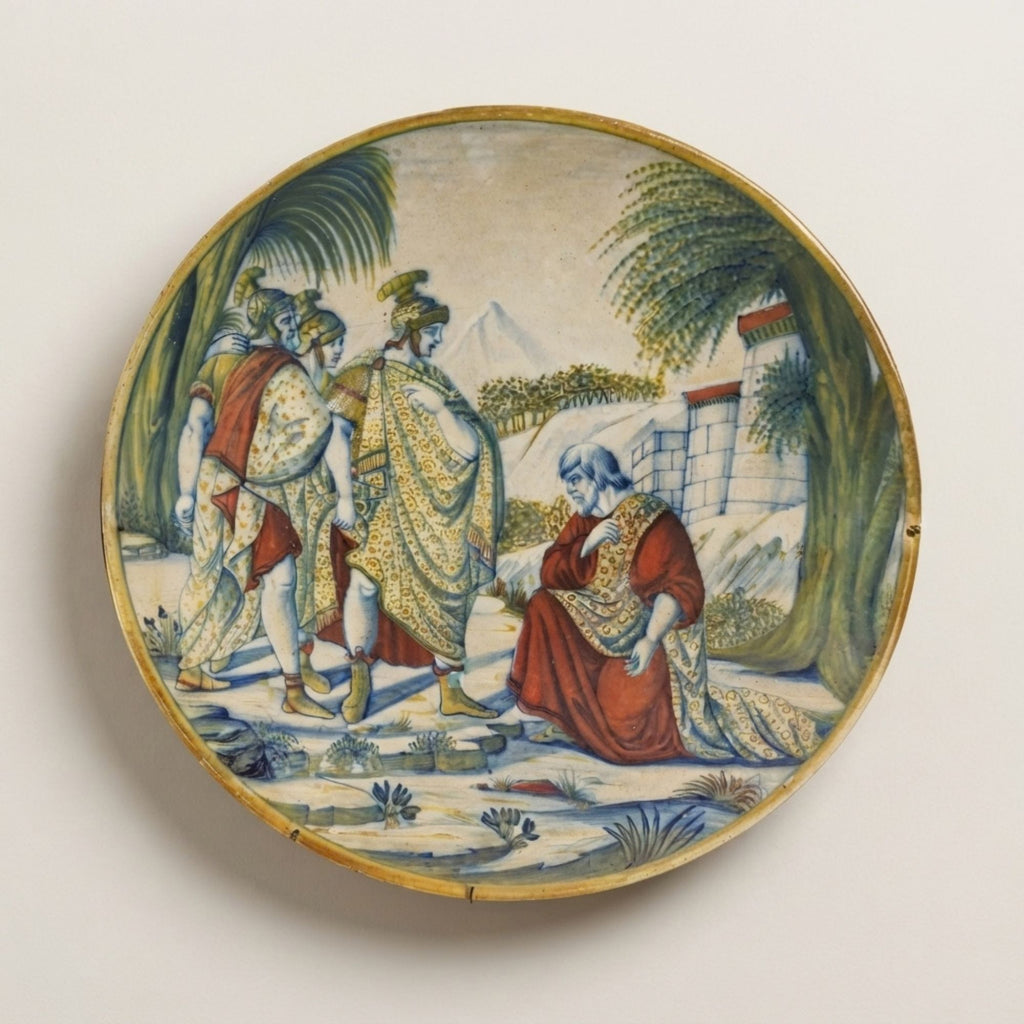 Grande piatto a lustro con scena storica autore Paolo Rubboli commercializzato da Ronconi Ø 42 cm (Copia)