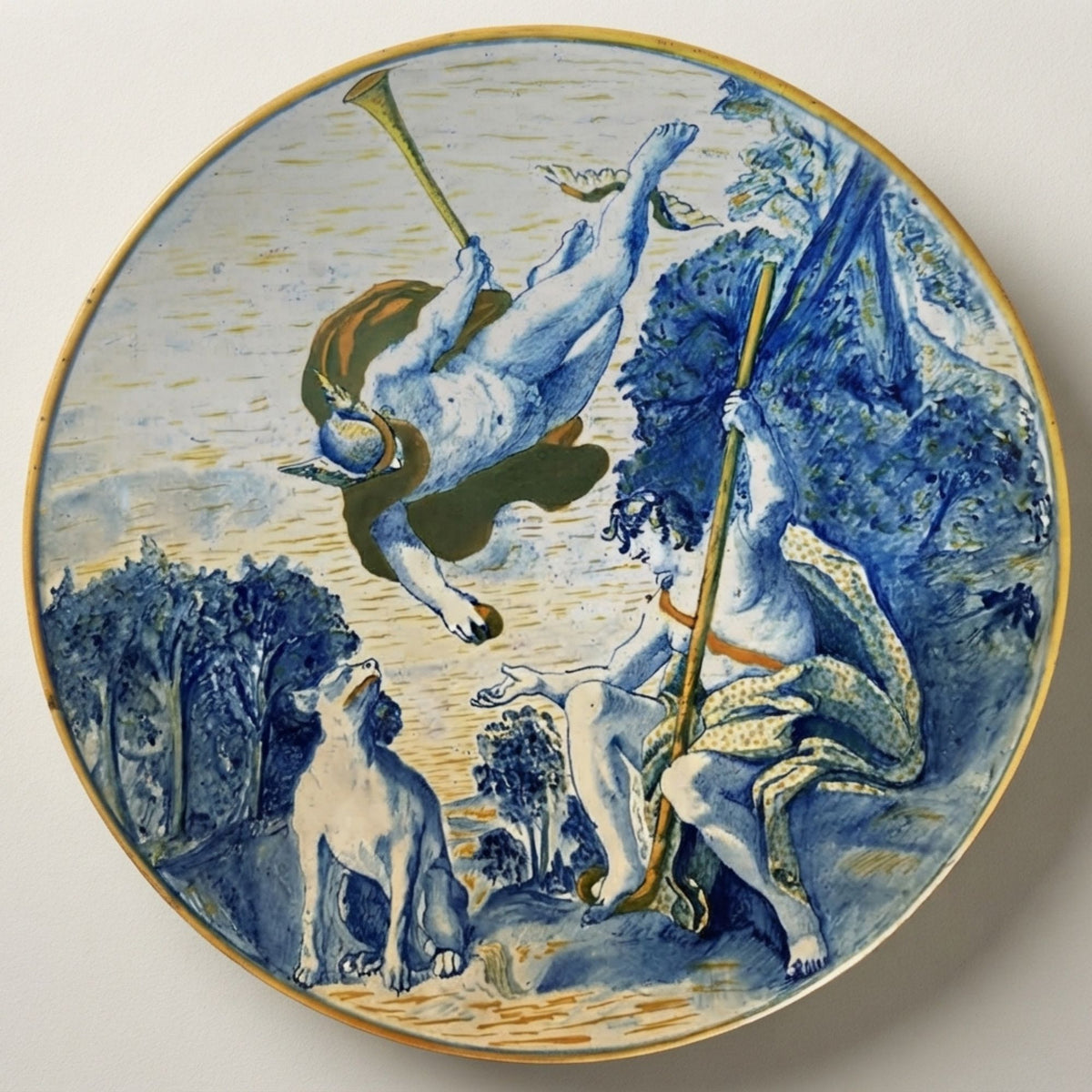 Piatto a lustro con "Mercurio consegna a Paride il pomo d'oro" autrice Palmira Fedi Ø 27,7 cm 