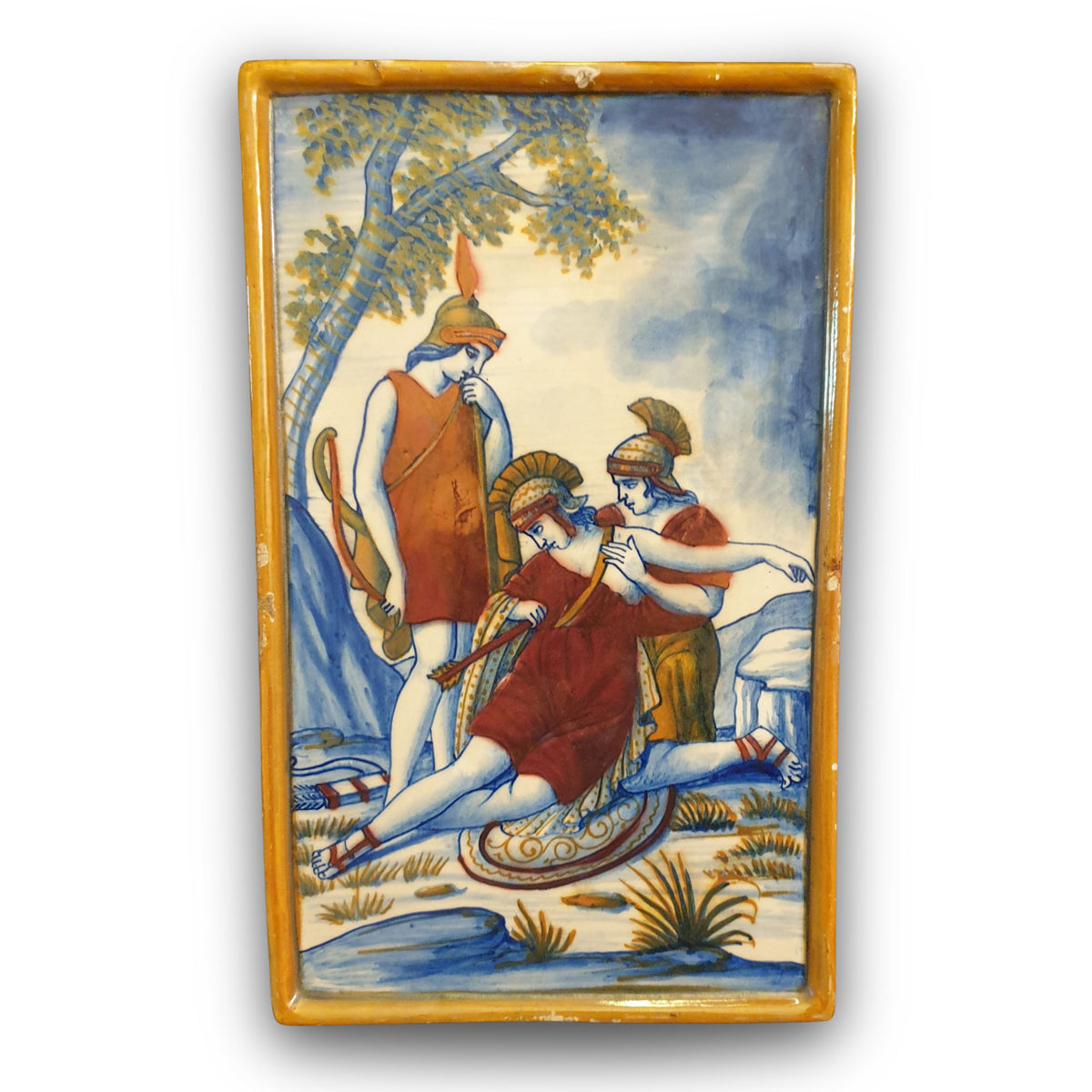 Placca a lustro con "Camilla morente mentre si estrae la freccia dal petto" autrice Palmira Fedi 26 cm
