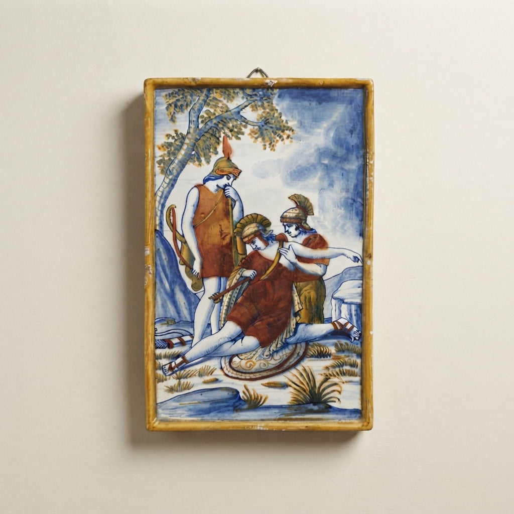 Placca a lustro con "Camilla morente mentre si estrae la freccia dal petto" autrice Palmira Fedi 26 cm