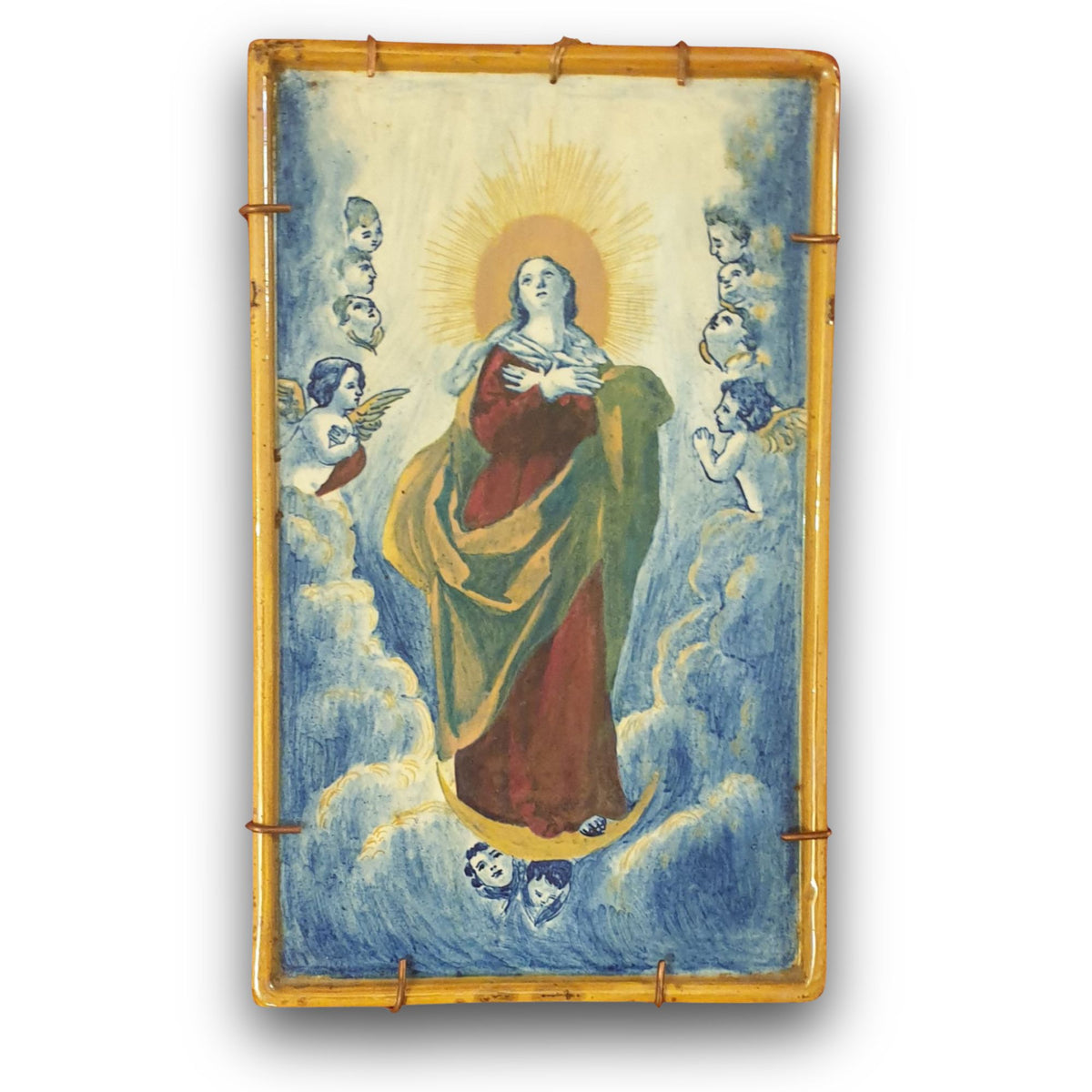 Placca a lustro con soggetto " Vergine Maria con angeli" autrice Palmira Fedi 26 cm