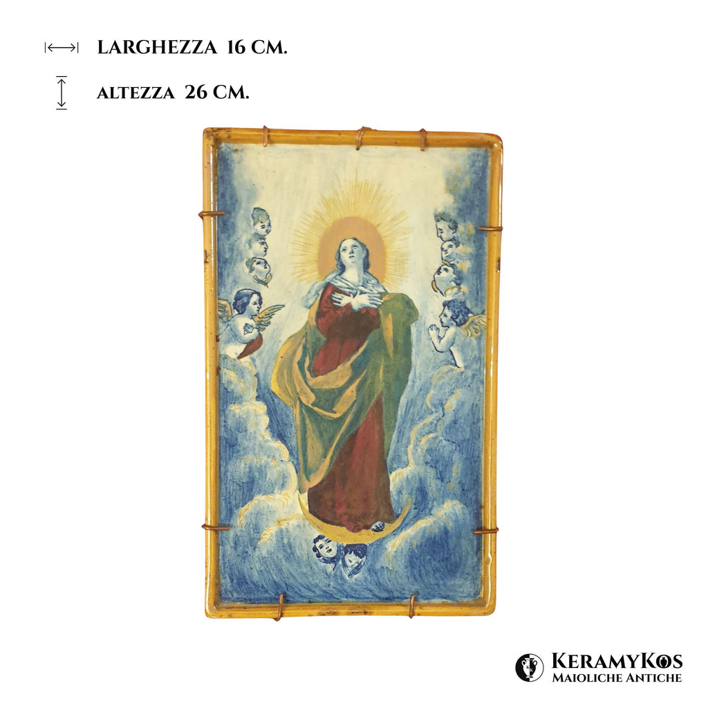 Placca a lustro con soggetto " Vergine Maria con angeli" autrice Palmira Fedi 26 cm