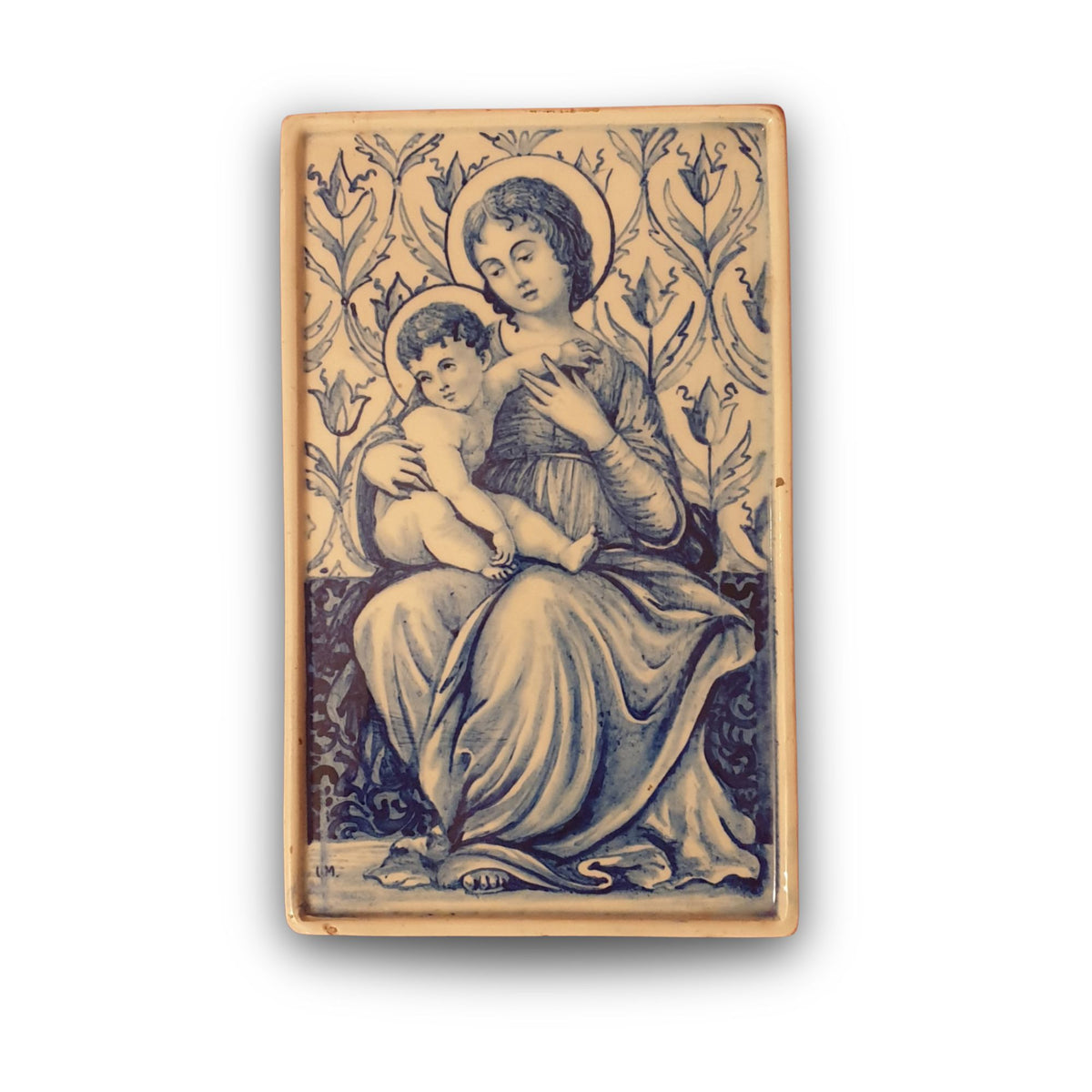 Piastrella in maiolica monocroma blu realizzata presso la manifattura di Paolo Rubboli 27x16 cm