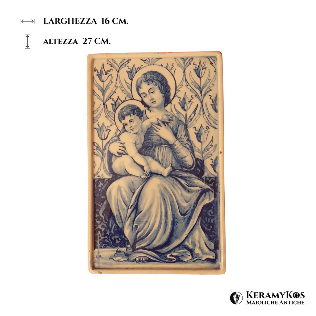 Piastrella in maiolica monocroma blu realizzata presso la manifattura di Paolo Rubboli 27x16 cm