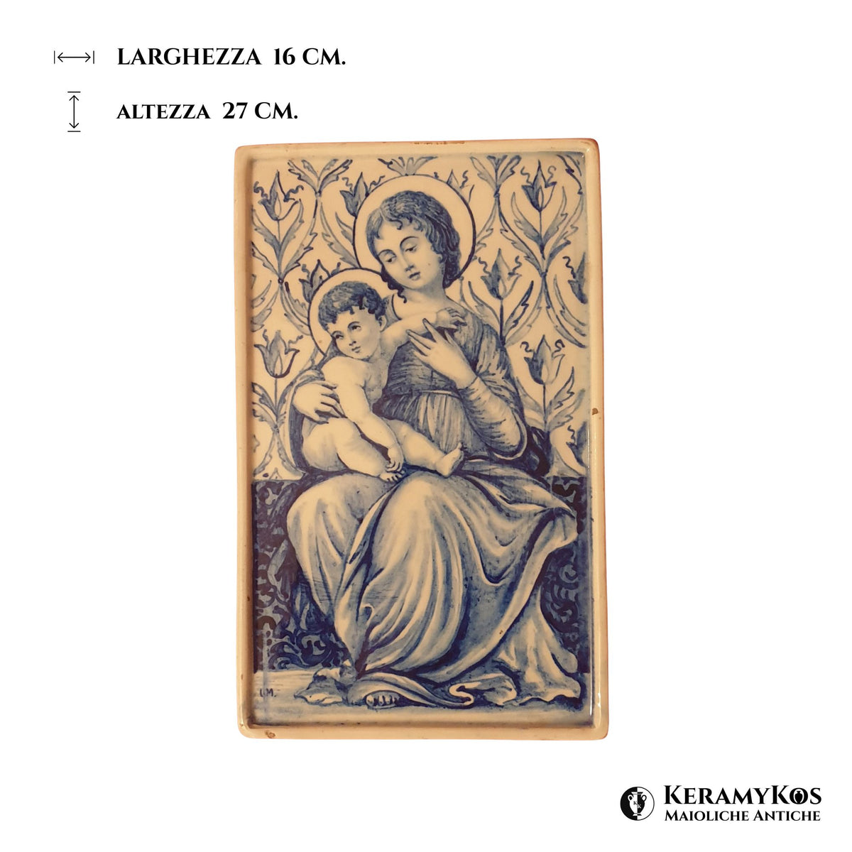 Piastrella in maiolica monocroma blu realizzata presso la manifattura di Paolo Rubboli 27x16 cm