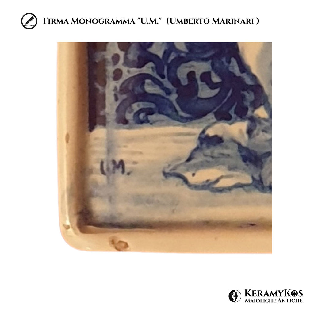 Piastrella in maiolica monocroma blu realizzata presso la manifattura di Paolo Rubboli 27x16 cm