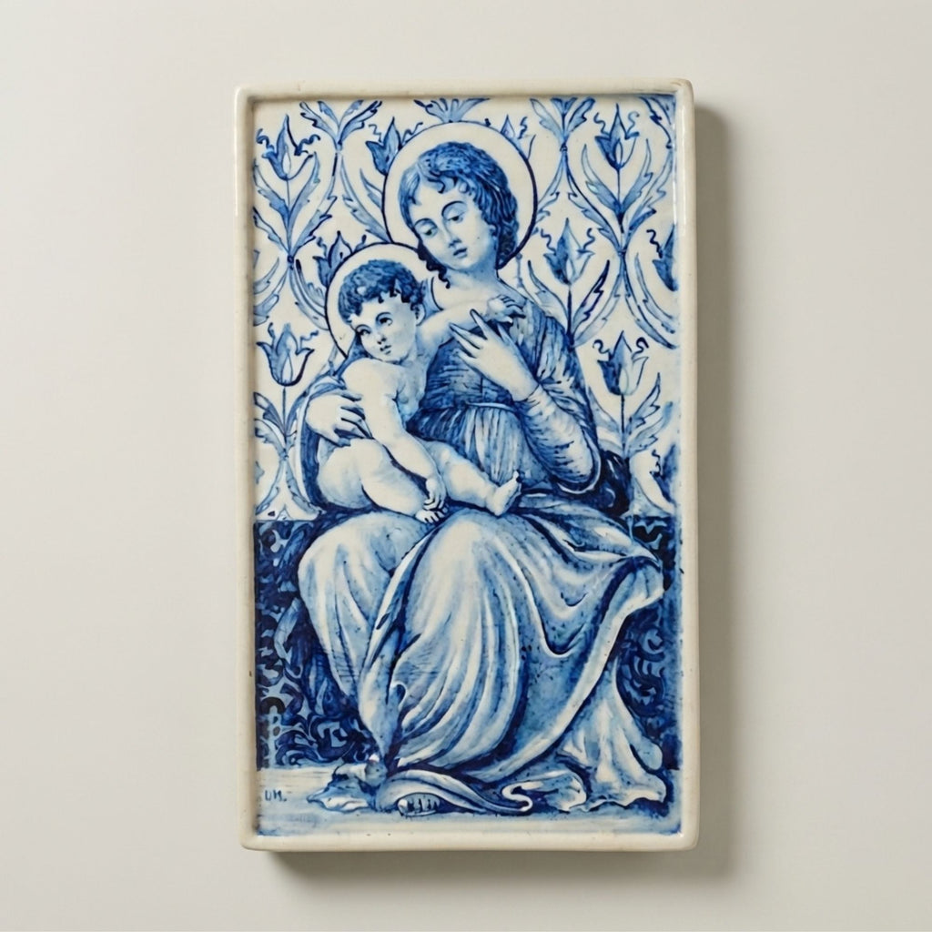 Piastrella in maiolica monocroma blu realizzata presso la manifattura di Paolo Rubboli 27x16 cm